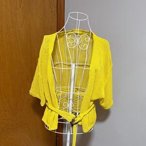 Free People Bright Yellow Open-Front Knit Belted Top